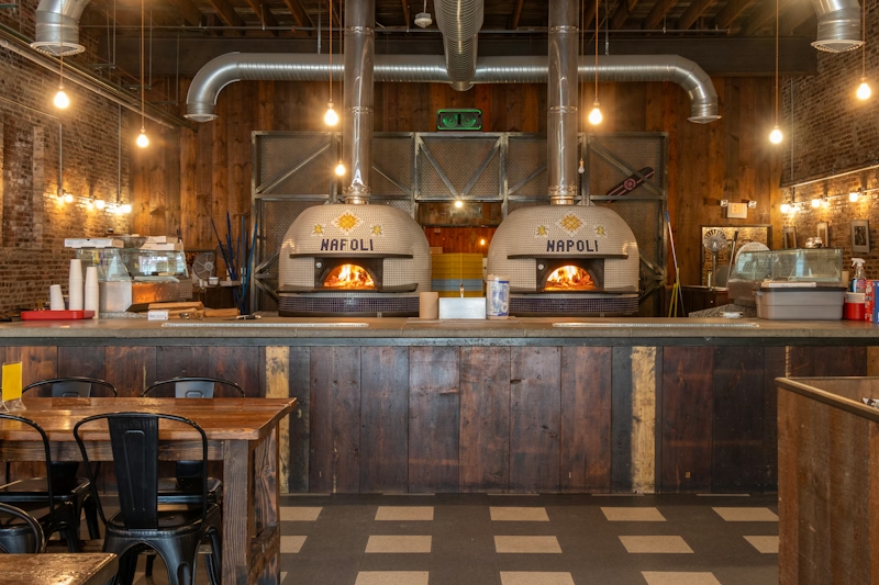 Kitchen with pizza ovens